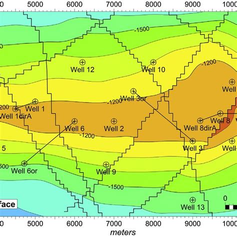 Top reservoir map of the reservoir model. The position of the well... | Download Scientific Diagram