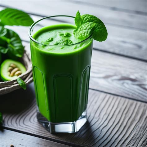 Premium Photo A Glass Of Green Smoothie Next To A Basket Of Kiwis