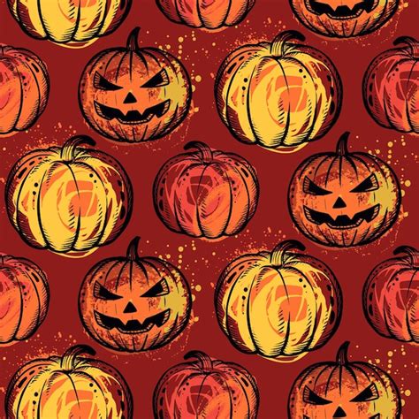 Premium Vector Vector Halloween Seamless Pattern With Hand Drawn