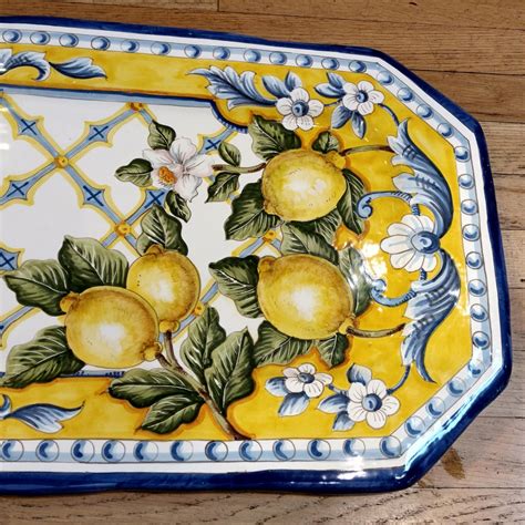 Long Rectangular Hand Painted Lemon Platter - Italian Pottery Outlet