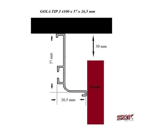 Profil Gola Tip J 4100x57x26 5 Mm Aluminiu Alb Negru Mat SDK Aluminiu