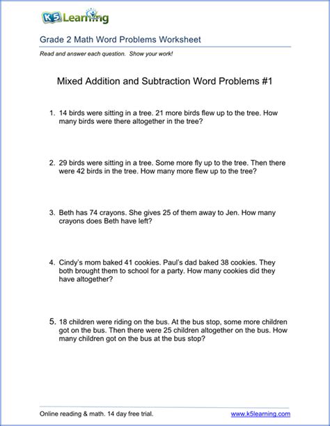 Printable Nd Grade Word Problems