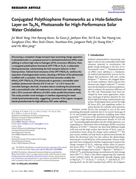 Pdf Conjugated Polythiophene Frameworks As A Holeselective Layer On