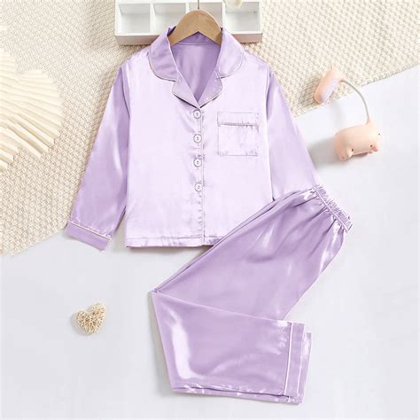 Chuou Girls Satin Pajamas Set 2pj Silk Nightwear Button Down Sleepwear