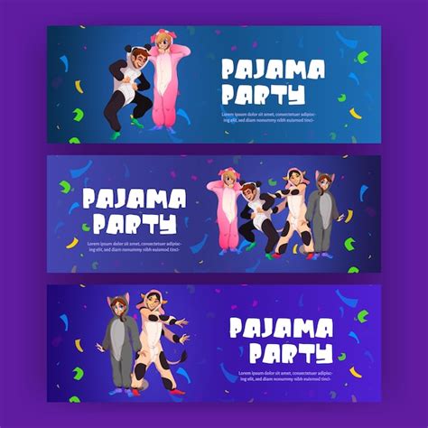 Free Vector Pajama Party Posters With Happy People In Kigurumi Dance