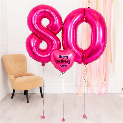 Personalised Inflated Balloon Bouquet 80th Birthday Pink Party Pieces