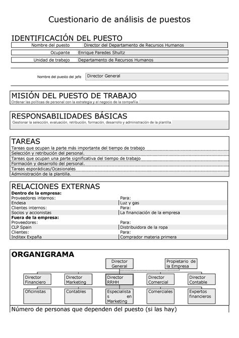 Cuestionario An Lisis Puesto De Trabajo Cuestionario De An Lisis De