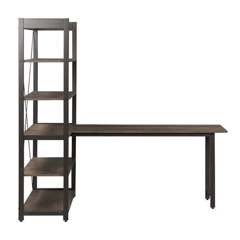 Bowery Hill Traditional Wood Medium Gray Desk And Bookcase Set