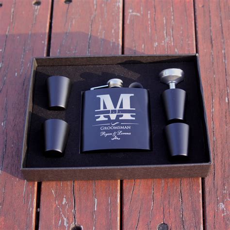 Personalized Matte Black 6 Oz Stainless Steel Hip Flask Set Custom Engraved Groomsmenbest Man