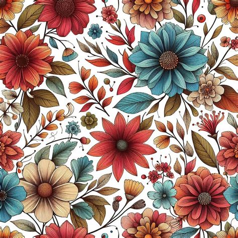 Premium Psd Cute Colorful Flower Seamless Pattern