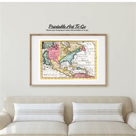 Printable 1735 Map of North America Colorful Old Maps Downloadable ...