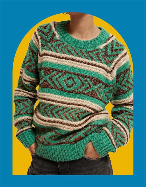 Scotch And Soda Metallic Fair Isle Sweater Green