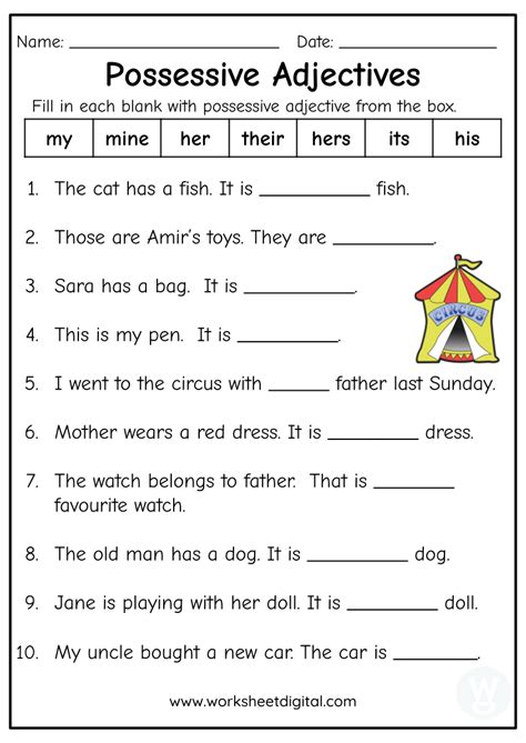 Possessive Adjectives Elementary Exercises Grammar Interacti