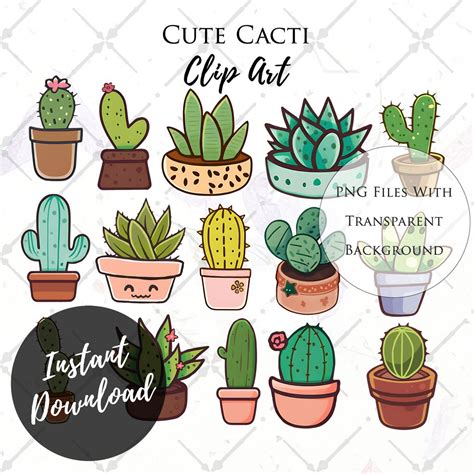 Cute Cactus Clipart Potted Cactus PNG - Etsy