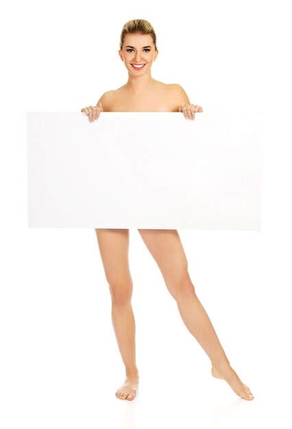 Premium Photo Portrait Of Naked Woman With Blank Placard Standing