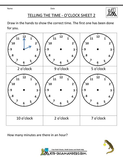 Printable Clock Worksheets Grade 2