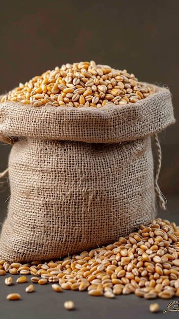 Premium Photo Sackful Of Bounty Wheat In A Small Sack Close Up View