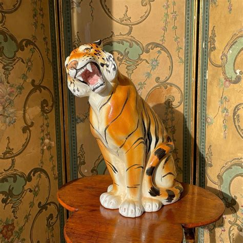 Sold Vintage Italian Ceramic Tiger Statue Sculpture Mid Etsy