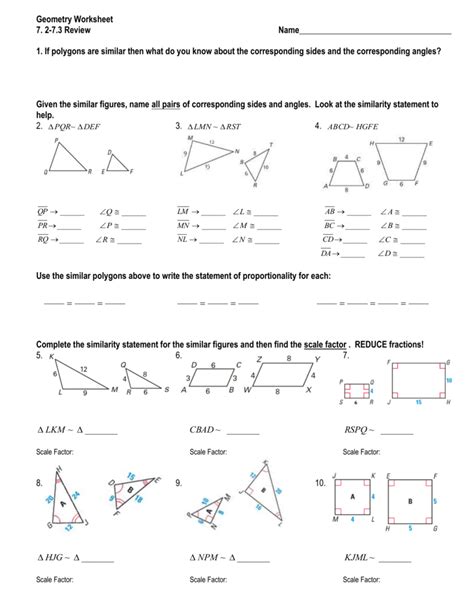 Geometry Similarity Worksheets