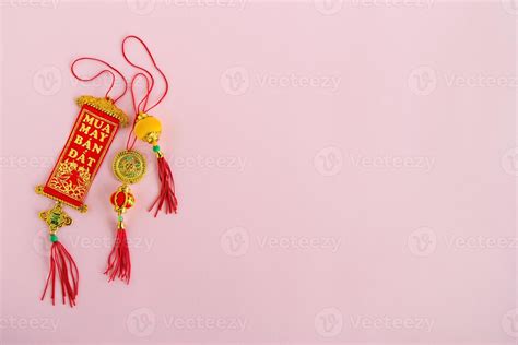 Traditional Vietnamese and Chinese New Year decorations red and golden ...