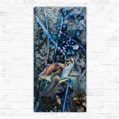 Sea Turtle Cyanotype Coastal Artwork Panoramic Wall Art Beach Art