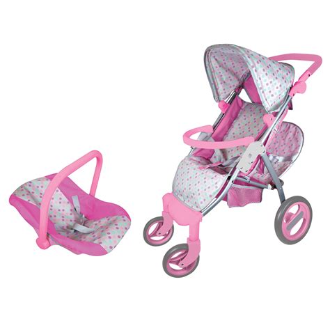 Lissi Twin Baby Doll Stroller With Car Seat And Accessories Pink