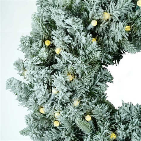 24 Snowy Flocked Christmas Wreath With 50 Count Warm White Raspberry