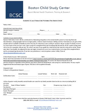 Fillable Online SLIDING SCALE FORM FOR A POSSIBLE FEE REDUCTION Fax