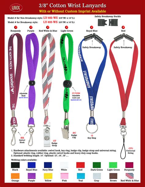 Custom Printed or Custom Size 3/8" Cotton Wrist Lanyards