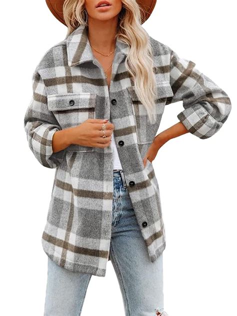 Chama Women S Flannel Plaid Jacket Oversized Long Sleeve Check Shacket