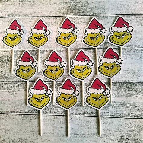 Grinch Birthday Cupcake Toppers Grinch Decorations Etsy Grinch