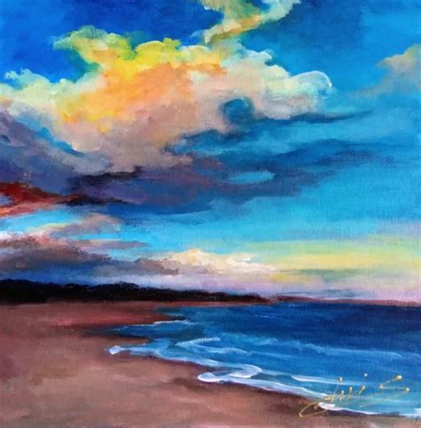 Tableau Peinture Toile Paysage Leve De Soleil Sur La Plage Mer Signe