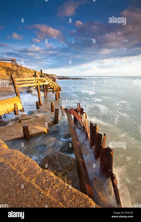 Happisburgh Beach And The Derelict Sea Defences At First Light On The