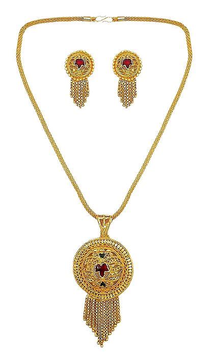 Gold Plated Pendant With Chain And Earrings