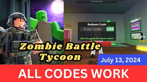 All Codes Work Zombie Battle Tycoon Roblox July 13 2024 Youtube