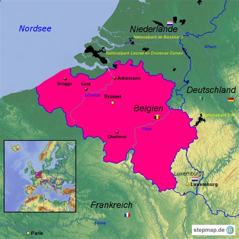 StepMap Belgien Landkarte für Deutschland