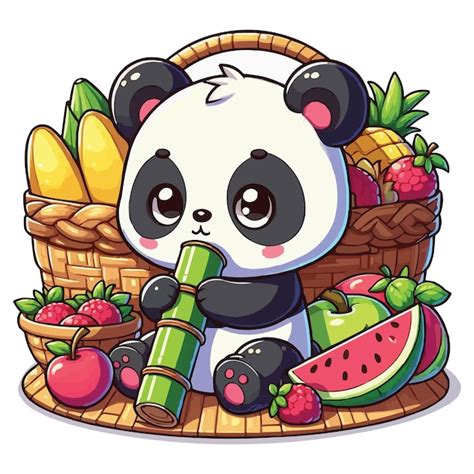 Ilustra O Vetorial De Chibi Panda Comendo Bambu Vetor Premium