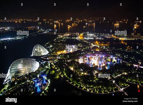 Gardens By The Bay and the Cloud Forest at Night, Singapore Stock Photo ...