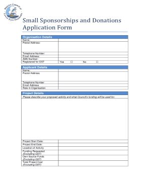 Fillable Online Small Sponsorships And Donations Application Form Fax