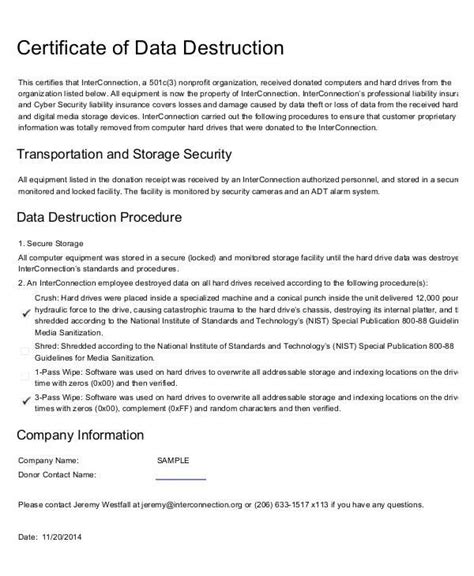 Hard Drive Certificate Of Destruction Template Throughout New Hard