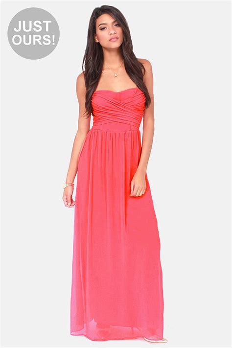 Lovely Coral Dress Strapless Dress Maxi Dress 71 00 Lulus