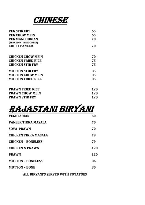 Menu At Jaipur Palace Restaurant Durban