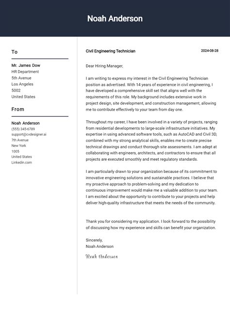 12 Civil Engineering Technician Cover Letter Examples For 2024