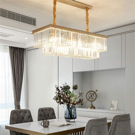 Lustre Gold De Cristal Retangular Três Cores ZIG Iluminação Compre