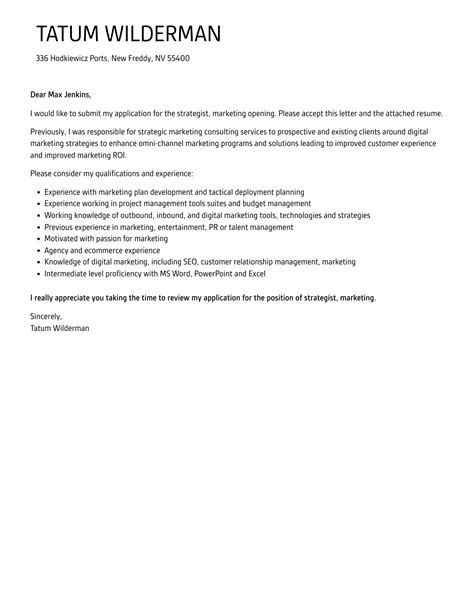 Strategist Marketing Cover Letter Velvet Jobs