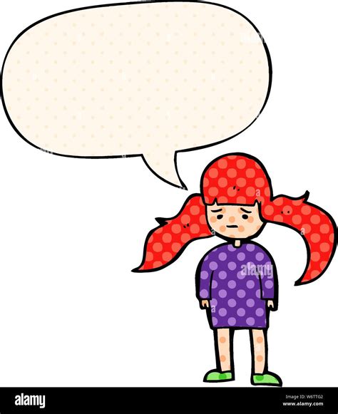 Cartoon Girl With Long Hair With Speech Bubble In Comic Book Style