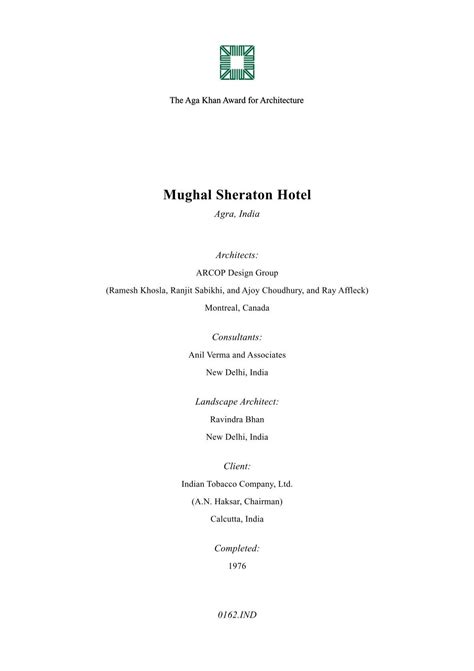 Mughal Sheraton Hotel Project Brief