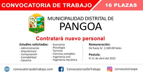 Convocatoria Municipalidad De Pangoa Especialistas Psic Loga