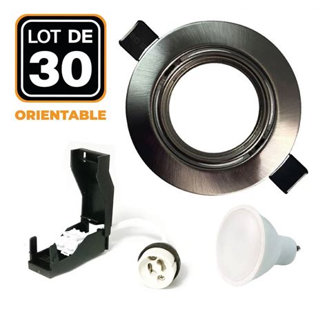 Lot De 30 Spots Encastrable Orientable Inox Avec Gu10 Led De 7w Eqv