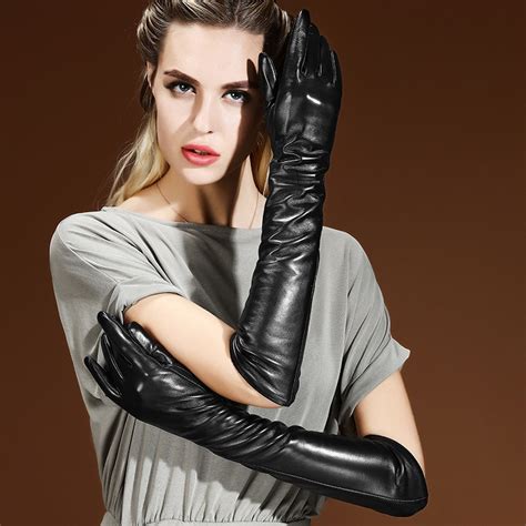 Sexy Black Punk Long Pu Leather Gloves Woman S Winter Thin Full Finger Touch Screen Windproof